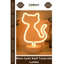 Özel Üretim Dekoratif Gece Masaüstü Standlı Usb Pilli Estetik Led Neon Işıklı Kedi Tasarımlı Lamba Çok Renkli