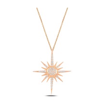 Çekirdekjewelry 925 Ayar Gümüş Pusula Yıldız Kolye Zirkon Taşlı Parlak Tasarım Kadın Kolye Sarı