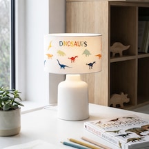 Homing Kumaş Baskılı Dinazor Desenli Çocuk Odası Abajur Krem