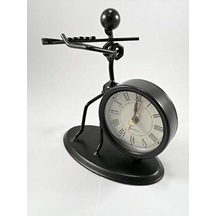 Sume Yan Flüt Çalan Metal Adam Masa Saati Ev Ofis Dekor Süs 0240-beyaz-şekilli-48cm