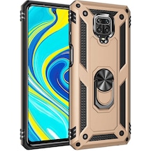 Noktaks - Redmi Note 9s Uyumlu Kılıf Koruyucu Yüzüklü Çift Katman Vega Kapak - Gold - T13664