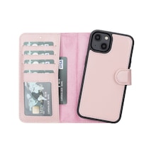 Plm Apple İphone 14 Uyumlu Deri Cüzdanlı Kılıf Mwwn Nu2 Pembe Acı Kahverengi