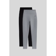 Tommylife Slim Fit 2li Paket Siyah-gri Melanj Kadın Kapri Tayt - 94011 Siyah-grı Mlnj