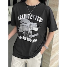 Architecture Süprem T-shirt - Füme Baskılı Oversize Bisiklet Yaka Kısa Kol Tişört Artctr Siyah