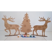 Geyik Ve Ağaç 3d Yapboz Yeni Yıl Temalı Ahşap Boyama Seti