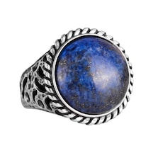Gerçek Doğal Taş Yüzük - 925 Ayar Katı Gümüş Erkek Yüzüğü Lapis Lazuli İle Gümüş