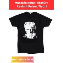 Cumhuriyetin 100. Yılına Özel 29 Ekim 10 Kasım Mustafa Kemal Atatürk Resim Ve Imzalı Unisex Tişört Siyah