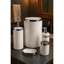 Makri Home Banyo Seti 5'li, Yuvarlak, Akrilik-çöp Kovası, Wc Fırçalık, Sıvı Sabunluk, Diş Fırçalık, El Sabunluk Beyaz