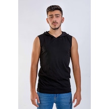Siyah Kolsuz Kapşonlu Tshırt-Siyah