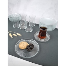18 Parça Cam Çay Seti Takımı - Pasta Tabağı - Çay Bardağı Ve Çay