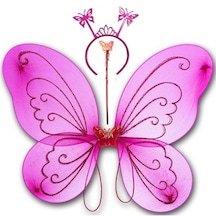 Fuşya Renk Kelebek Kanadı Tacı Ve Sopası 50x37 Cm 5680