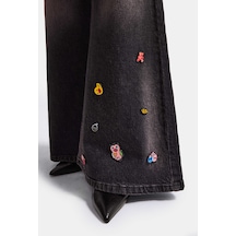 Kadın Koyu Kot 2w6-195 Flare Fit Emoji Icon Detaylı Tasarım Esnek Kumaş Denim Jean