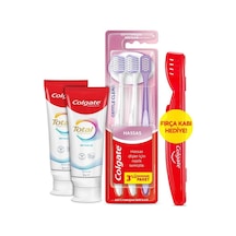 Colgate Total Whitening 50 Ml 2'li Diş Macunu, Gentle Clean 2+1 Diş Fırçası + Diş Fırçası Kabı Hediyeli