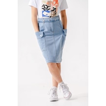 Kız Çocuk Yan Cepli Kot Etek 2954 Açık Mavi