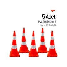 5 Adet Pvc Trafik Konisi 90 Cm Çift Reflektifli Trafik Dubası Seti-3727