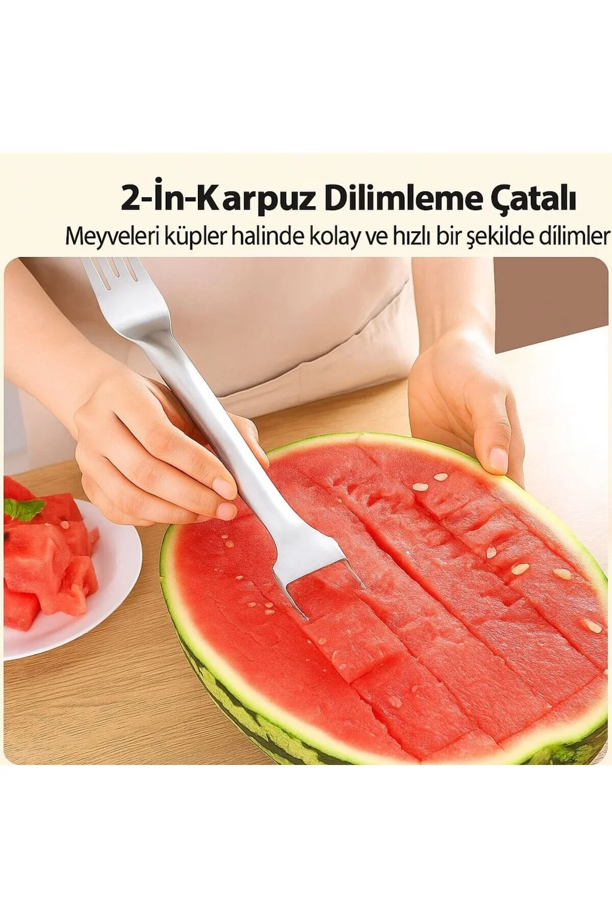 2 Si 1 Arada Paslanmaz Çelikten Karpuz Kavun Ve Meyve Dilimleyici Ve Catalı Kolay Kullanım