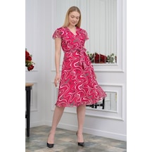 Kadın Desenli Kruvaze Yaka Midi Şifon Elbise 4445/110 001