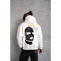 Etiler Collection Erkek Kordonlu Maske Baskılı Kapüşonlu Sweat - Beyaz