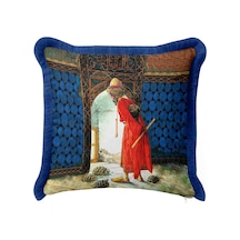 Osman Hamdi Bey Kaplumbağa Terbiyecisi Desenli Püsküllü Dekoratif Yastık - 45 X 45 Cm Renkli