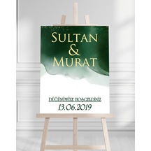 Söz Nişan Düğün İçin 50x70 Karşılama Panosu - Yeşil Tasarımlı 005 Beyaz