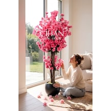 Yapay Pembe Japon Bahar Dalı Ağacı 100 Cm Siyah 27 33 Küre Saksılı Beyaz