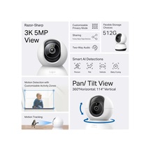 Tp-lınk Tapo Tc74 C230 3k 50mpix İç Mekan Wifi 12mt. Gece Görüşü 360 Dönüş İki Yönlü Ses Güvenlik Yapay Zeka Destekli Kamera 1923 Mh-hs4327-7051