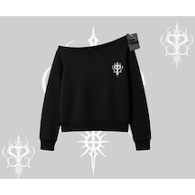 Startmore The Owner Of House Kedi Arka Baskılı Kayık Yaka Sweatshirt Siyah