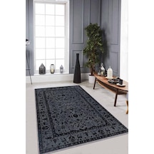Antrasit Vintage Kaymaz Tabanlı Dekoratif Halı Rv287n11