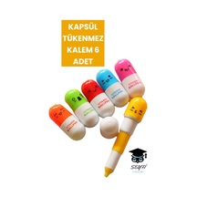 Kapsül Tükenmez Kalem 6 Adet Çok Renkli