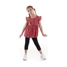 Ahengim Kız Çocuk Takım Vizkon Baskılı Taytlı Alt Üst Takım Pamuklu Ak2522 Kırmızı