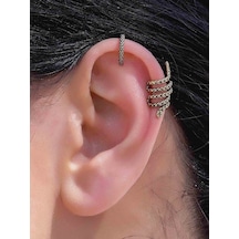 Vintage Antik 2'li Deliksiz Ear Cuff Ayarlanabilir Yılan Model Kıkırdak Küpe Seti Eukk9 Sarı