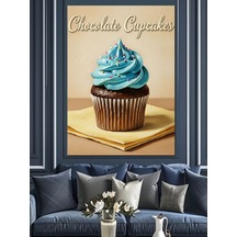 Ahşap Tablo Mavi Kremalı Cupcake Lezzetli Yiyecek Ve İçecek Tabloları