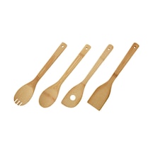 Koopman 4 Parça Bambu Ahşap Kaşık Seti 30 Cm 3 Adet Çok Renkli