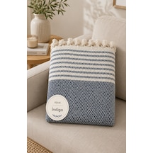 180x230 Cm Pamuklu Hasır Dokuma Koltuk Örtüsü Kaymaz Şal Örtü Çekyat Kanepe Koruyucu Premium Seri Indigo