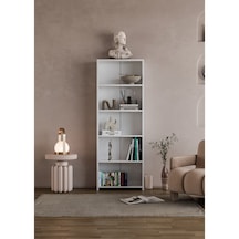 Alpa Ev Mobilya 5 Raflı Kitaplık, Modern Çok Amaçlı Ahşap Ofis, Salon Ve Mutfak Raf Dolabı Beyaz