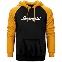 Lamborghni Text Sarı Renk Reglan Kol Kapşonlu Sweatshirt