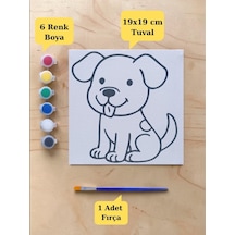 Tuval Boyama Aktivite Seti Sevimli Köpek Baskılı 19x19 Cm Tuval, Fırça Ve 6 Renk Akrilik Boya Seti