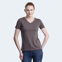 Slazenger PERICAS Kadın V Yaka Kahve Tişört