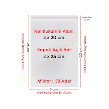 3x20+5 Cm. 3x25 50 Adet Şeffaf Bantlı Yapışkanlı Opp Poşet