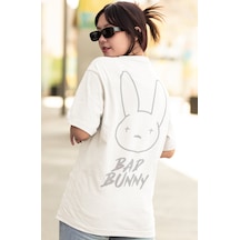 Sevbano Bad Bunny Rapper Şarkıcı Sırt Baskılı Unisex Oversize Tişört Beyaz