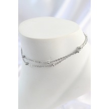 Ceylan Adam 316l Çelik Gümüş Renk 2'li Topçuk Detay Zincir Model Kadın Halhal Çok Renkli