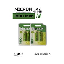 Aa Sıze 1800 Mah Ni-mh Şarjlı Pil Micron 4 Adet 1800 Mah Gerçek Kapasite