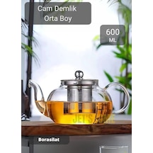 Cam Demlik Çelik Süzgeçli Demlik Isıya Dayanıklı Bitki Çayı Demliği Borosilat 600 Ml Gri