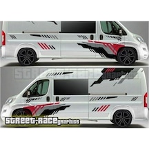 Kırmızı Gri Siyah Şerit Tasarımlı Karavan Sticker Etiket