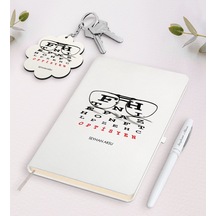 Kişiye Özel Optisyen Beyaz Defter Kalem Ve Anahtarlık Seti N11.8942