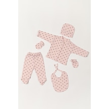 Baby Kids Colors 5 Parça Hastane Çıkışı Zıbın Set Yeni Doğan Fitilli Pembe Kumaşa Çok Renkli