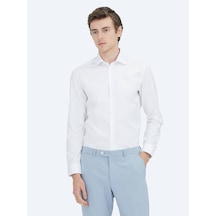 Kip Beyaz Düz Slim Fit Uzun Dokuma Klasik %100 Pamuk Gömlek