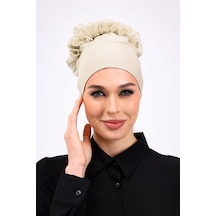 Loggia Fırfırlı Krem Dikişsiz Penye Bone Kadın Tesettür Bağlamalı Iç Bone Taş Rengi - Bej Krem