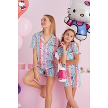 Siyah İnci Lisanslı %100 Pamuk Çok Renkli Düğmeli Şort Pijama Takım Hk159