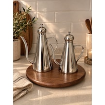 Yş Home - 2 Li Paslanmaz Çelik Yağlık Seti Gümüş Renkli Mutfak Yağlık Sosluk Dekoratif Sunum Seti 1000 Ml - 650 Ml